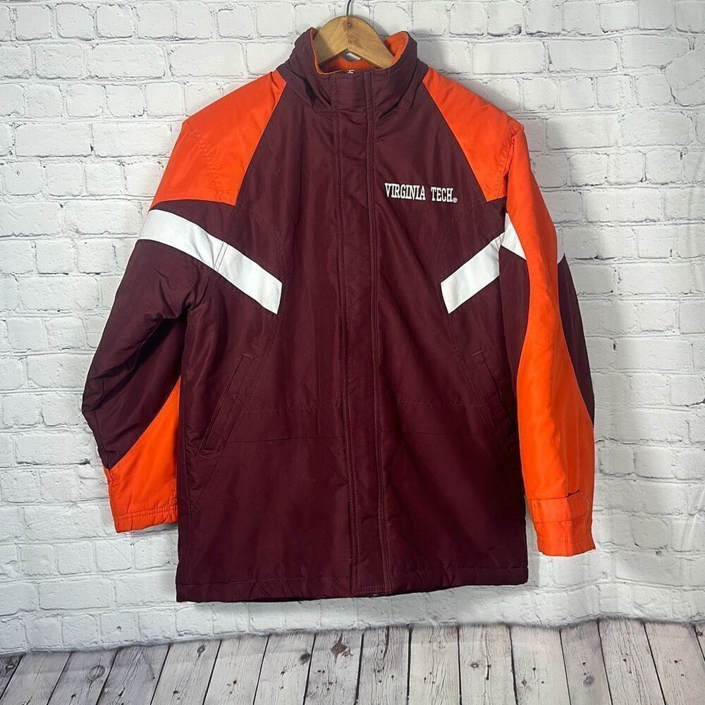 Virginia Tech Hokies Kids Puffer Full Zip Jacket size 14/16 Burgundy Orange
